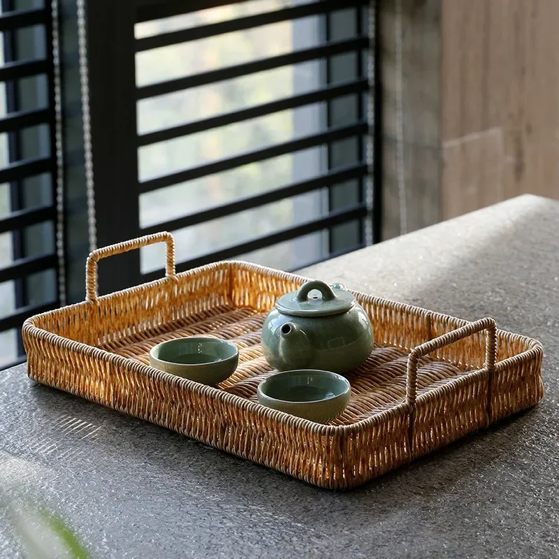 Rattan Tray Handle - Plastic opbergbak met handvat Imitatie rotan