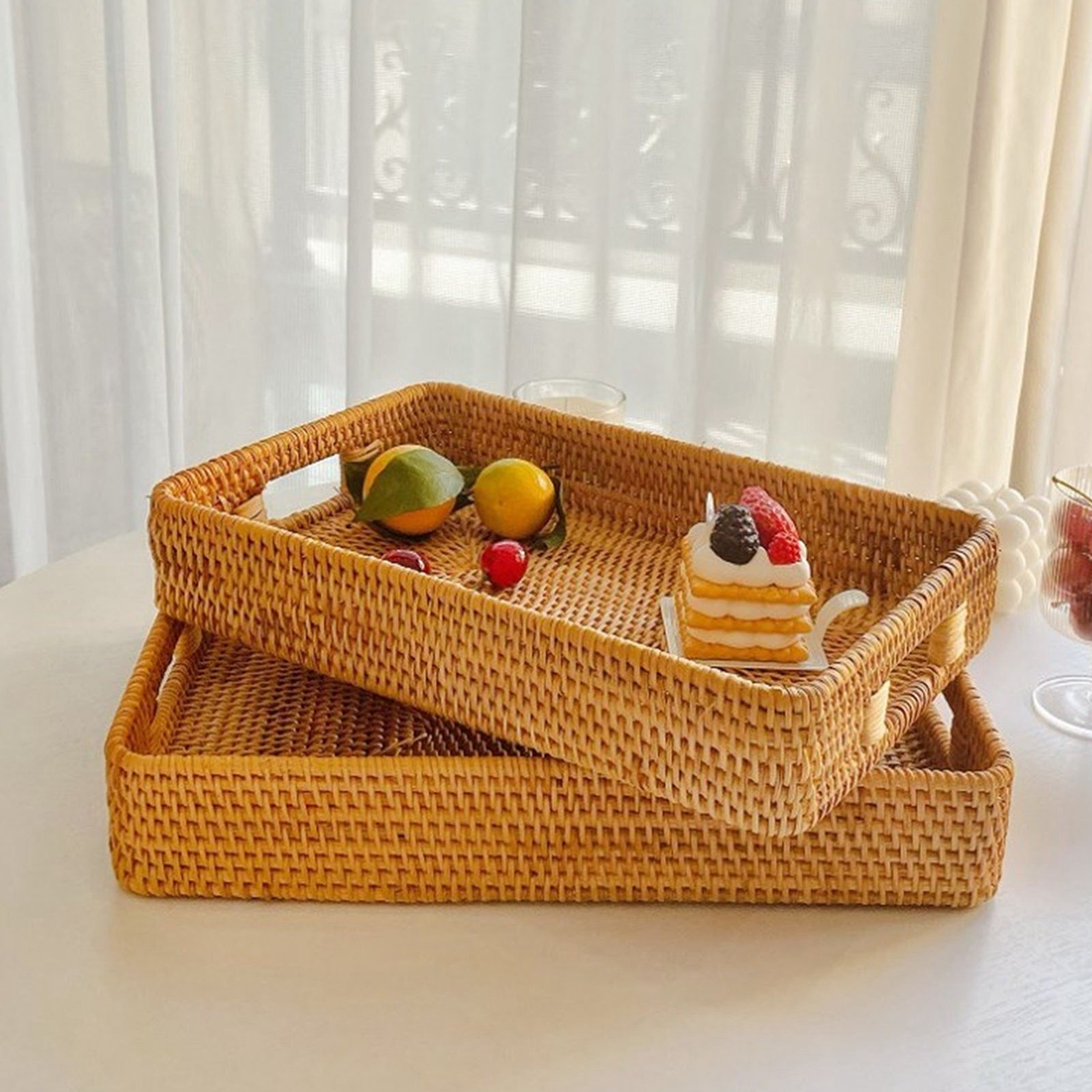 Rattan Tray Handle - E5 Serveermand met handgrepen, rechthoekig, van