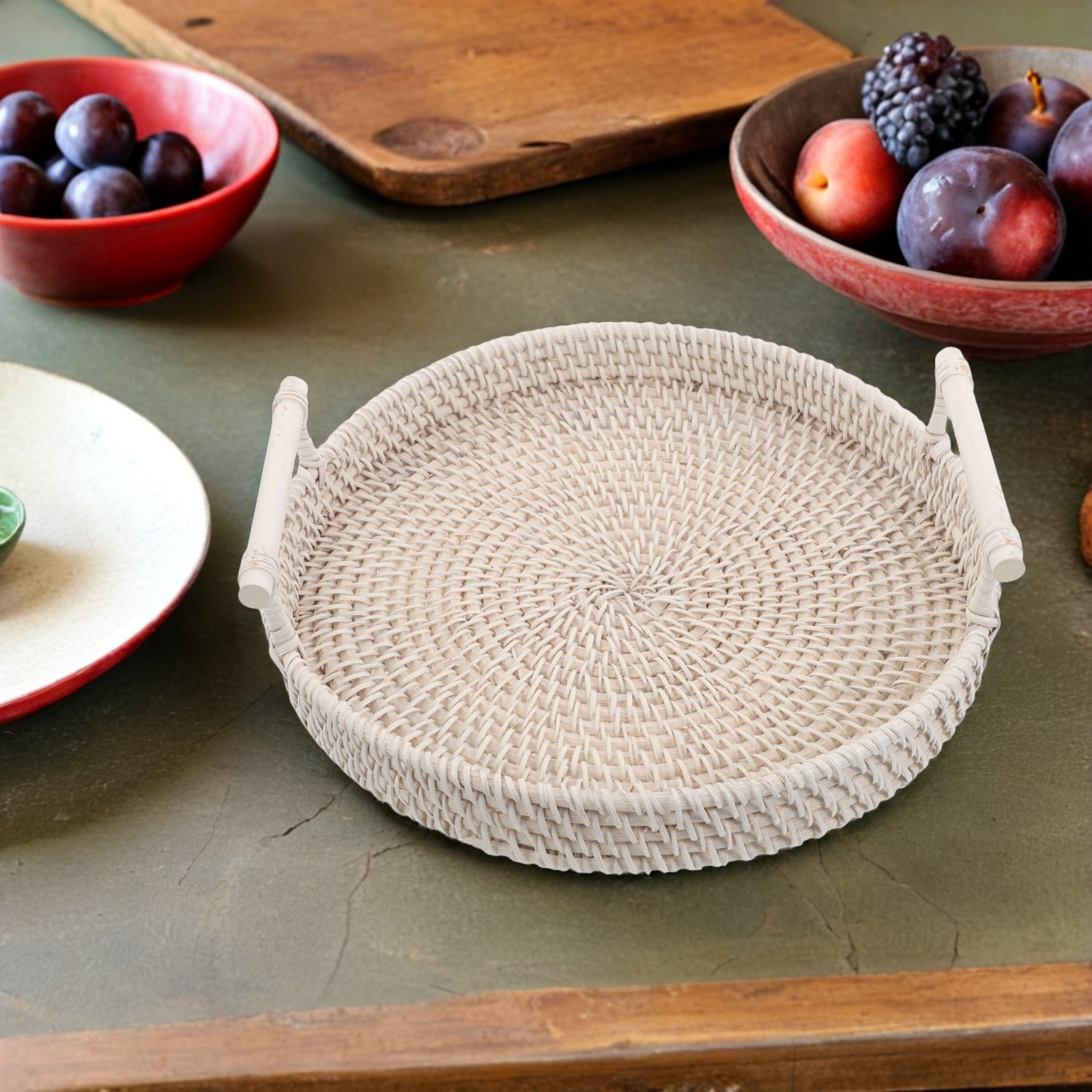 Geweven ronde dienblad van rot - Rattan Tray Handle recensie en prijs