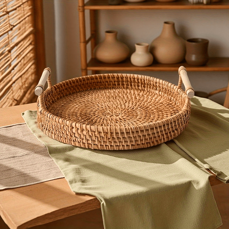 Handgemaakte ronde dienblad va - Rattan Tray Handle recensie en prijs